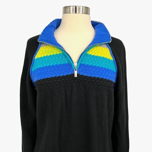 Neve Designs 1/4 Zip Sweater Size 2XL Merino Wool Blend Black Multicolor *READ* - Picture 2 of 14